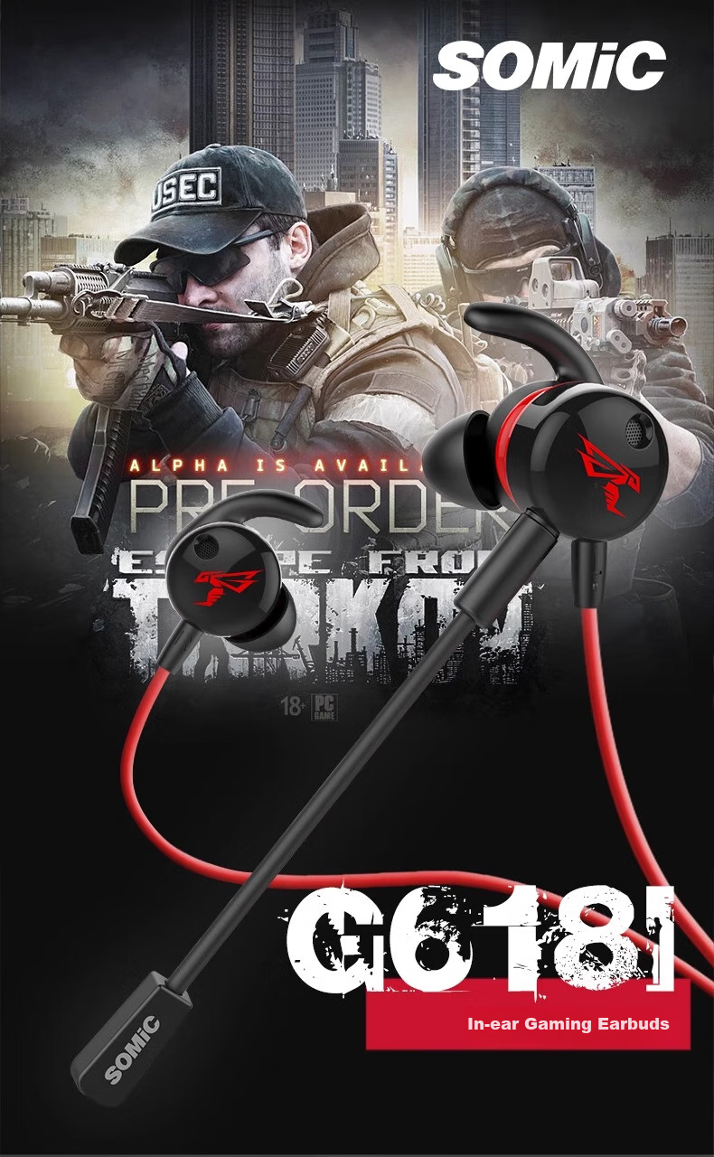 SOMIC G618i Gaming Headset with Sound Positioning, In-Ear Design Compatible with Computers, Phones, Desktops, Laptops, E-Sports Gaming Headset with Microphone Plug-In And Detachable Mic, Titanium Gray 3.5mm 1