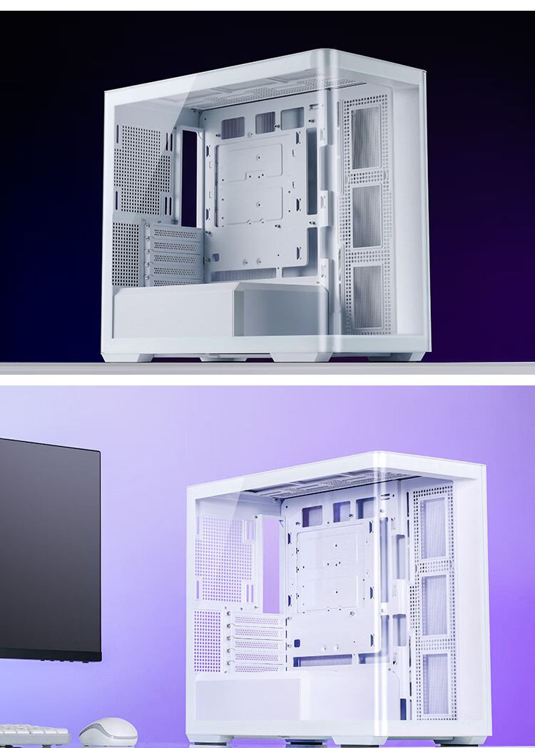 JONSBO D300 White MATX Case (Pillarless Curved Panoramic Design, 360mm Radiator Support, ATX PSU, 10 Fan Positions, Type-C Gen2 10Gbps+) 19