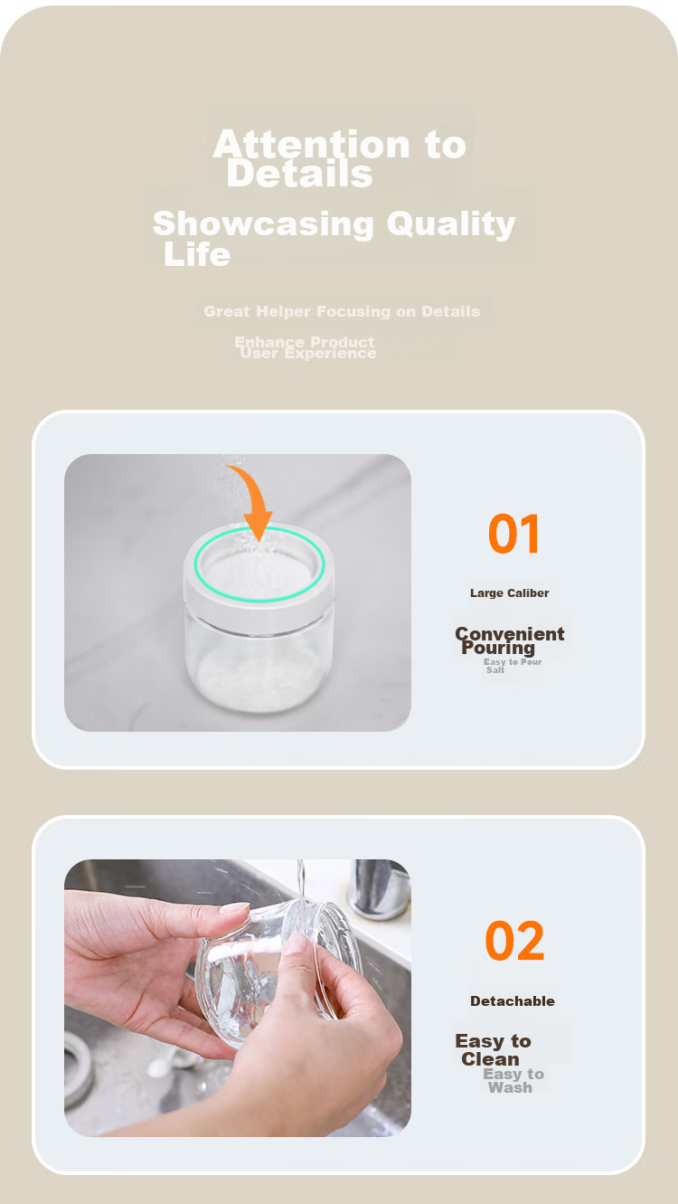 Jiabangshou Seasoning Set of Three: Salt, Sugar And MSG Seasoning Containers, Kitchen Home Use Sealed Spoon Lid Integrated Extendable Seasoning Jars 10