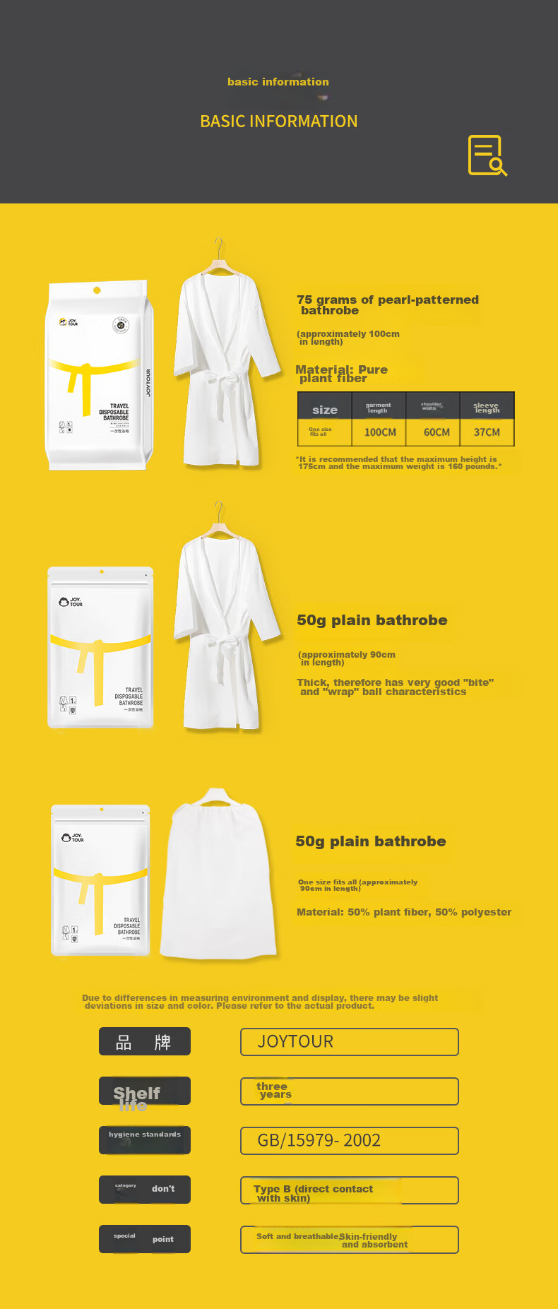 JOYTOUR Disposable Bathrobe, No-Wash Pajamas, Hot Spring Beauty Salon Bathwear, Travel Portable Essential, White Universal 3