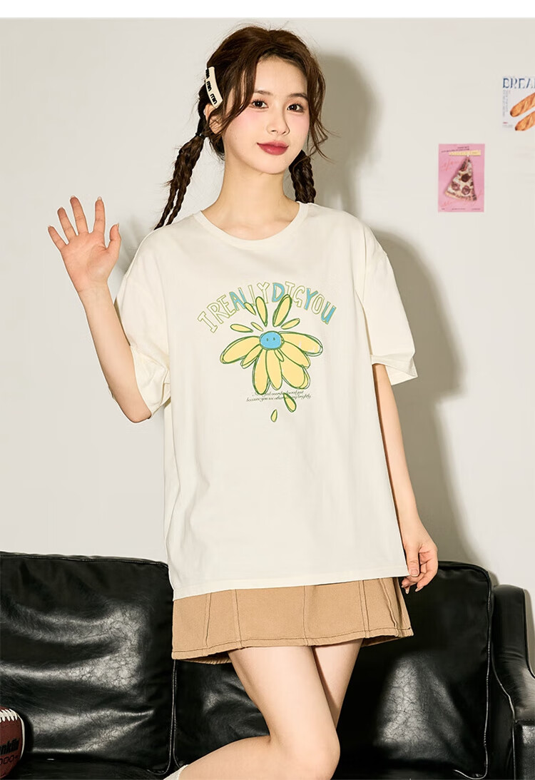 TonLion 2025 Women's Round Neck Short-Sleeve T-Shirt, Off-White, S 7