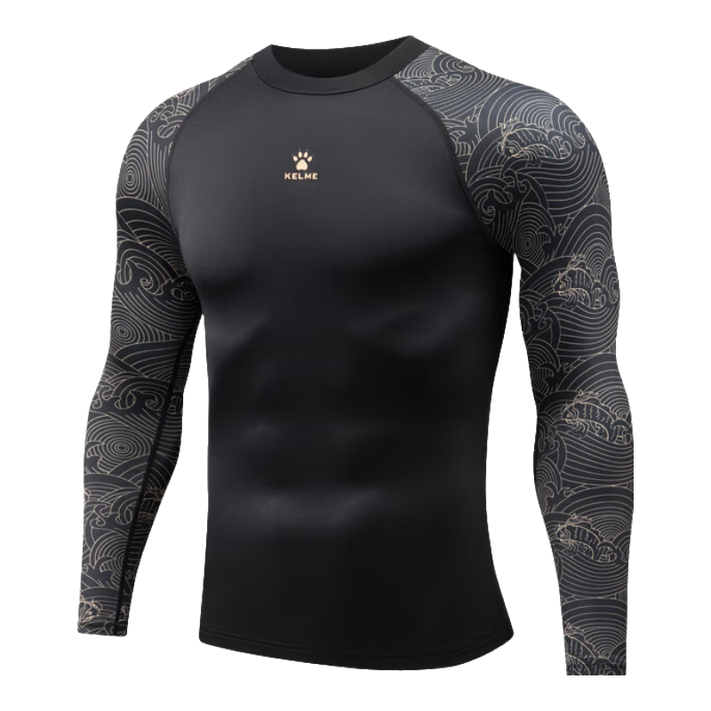 KELME Dragon Year Series Men's Long-Sleeve Compression Shirt, Sports Running Koi Trend Fitness Wear, Onyx Black, Size S