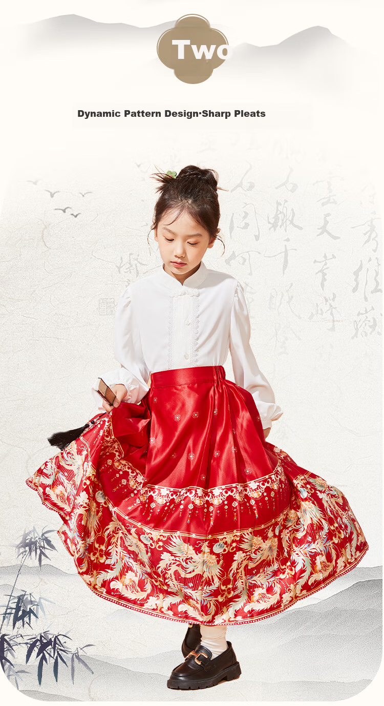 Jeanswest Children's Hanfu Spring And Autumn Style, 2025 New Chinese-Style Girls' Horse-Face Skirt Set, Chinese-Style Skirt Two-Piece Set for Older Childre 5