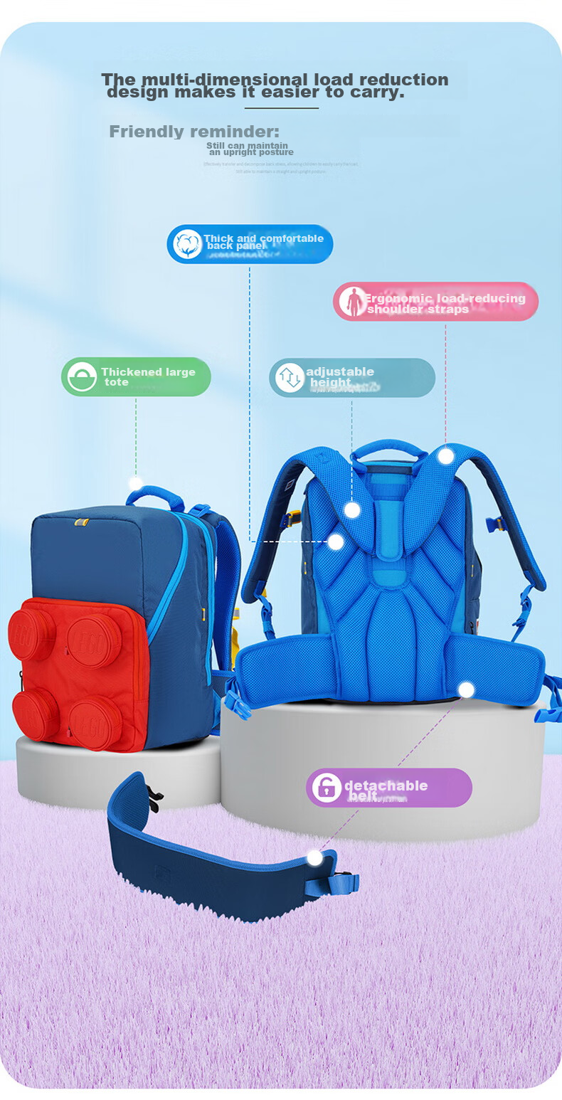 LEGO Backpack for Elementary School Students Grades 1-5, Adjustable Shoulder Bag with Double Compartments, Foldable, Pink Unicorn Design, Model 20209 5