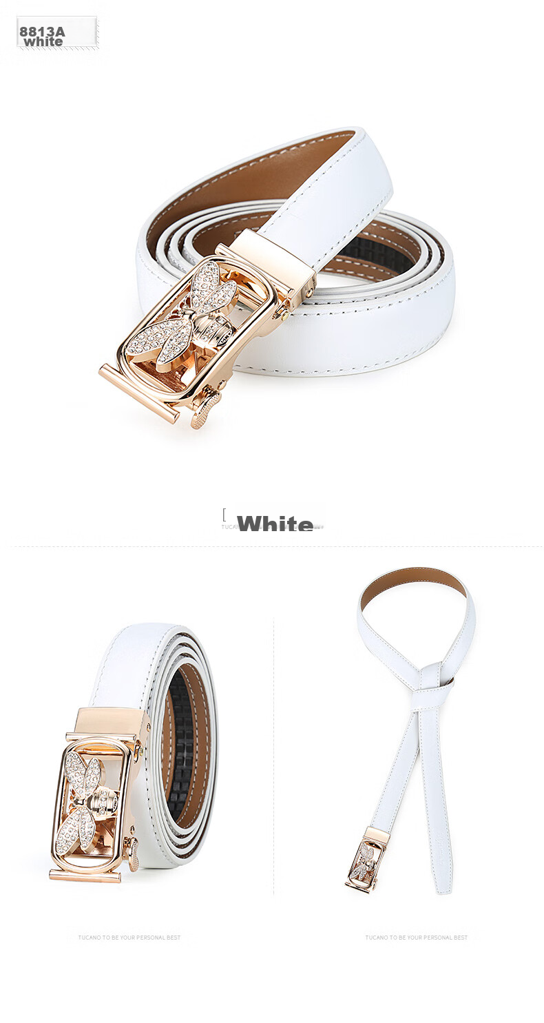TUCANO Women's Leather Belt, Fashionable Versatile Korean Style Practical Ladies' Waistband with Automatic Buckle, No Drilling Required, Birthday And 520 Gift 13