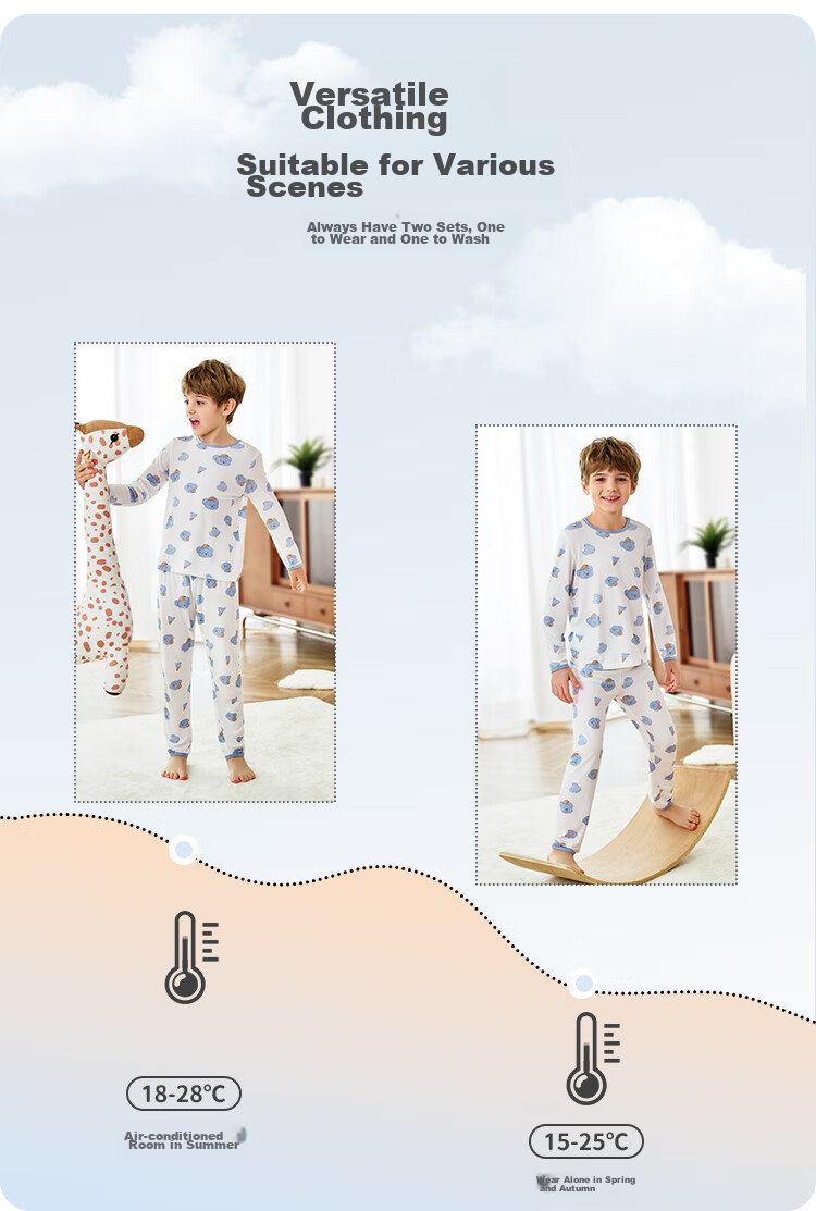 YEEHOO [50S Lenzing Modal] Children's Pajamas, Ultra-Soft Comfortable Lightweight Skin-Friendly Amino Acid Loungewear, White, Size 130 7
