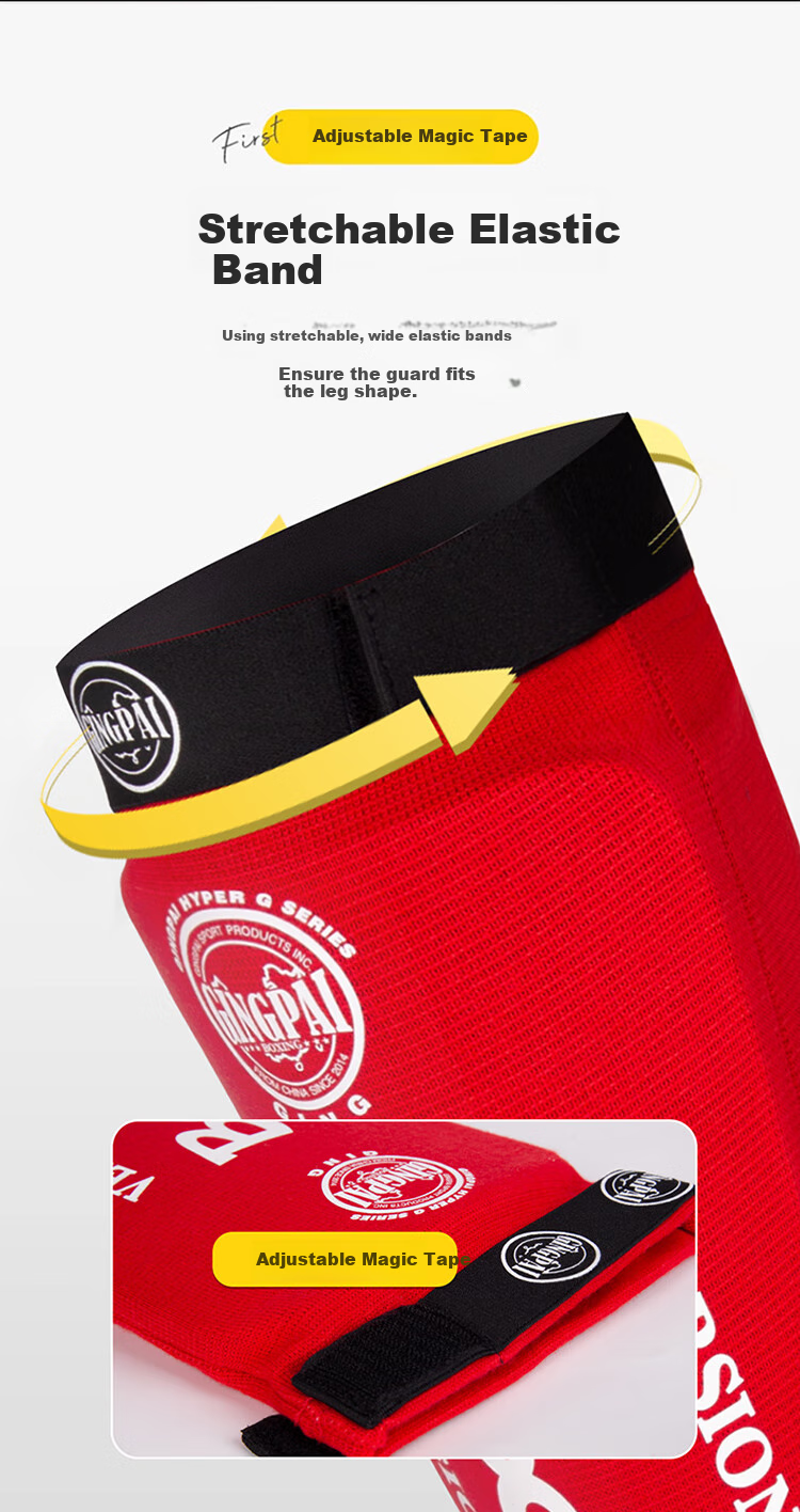 Jingpai Tai Chi Leg Guards for Adults And Children, Boxing And Kickboxing Training Knitted Shin Guards with Foot Strap, Red, Size S 4
