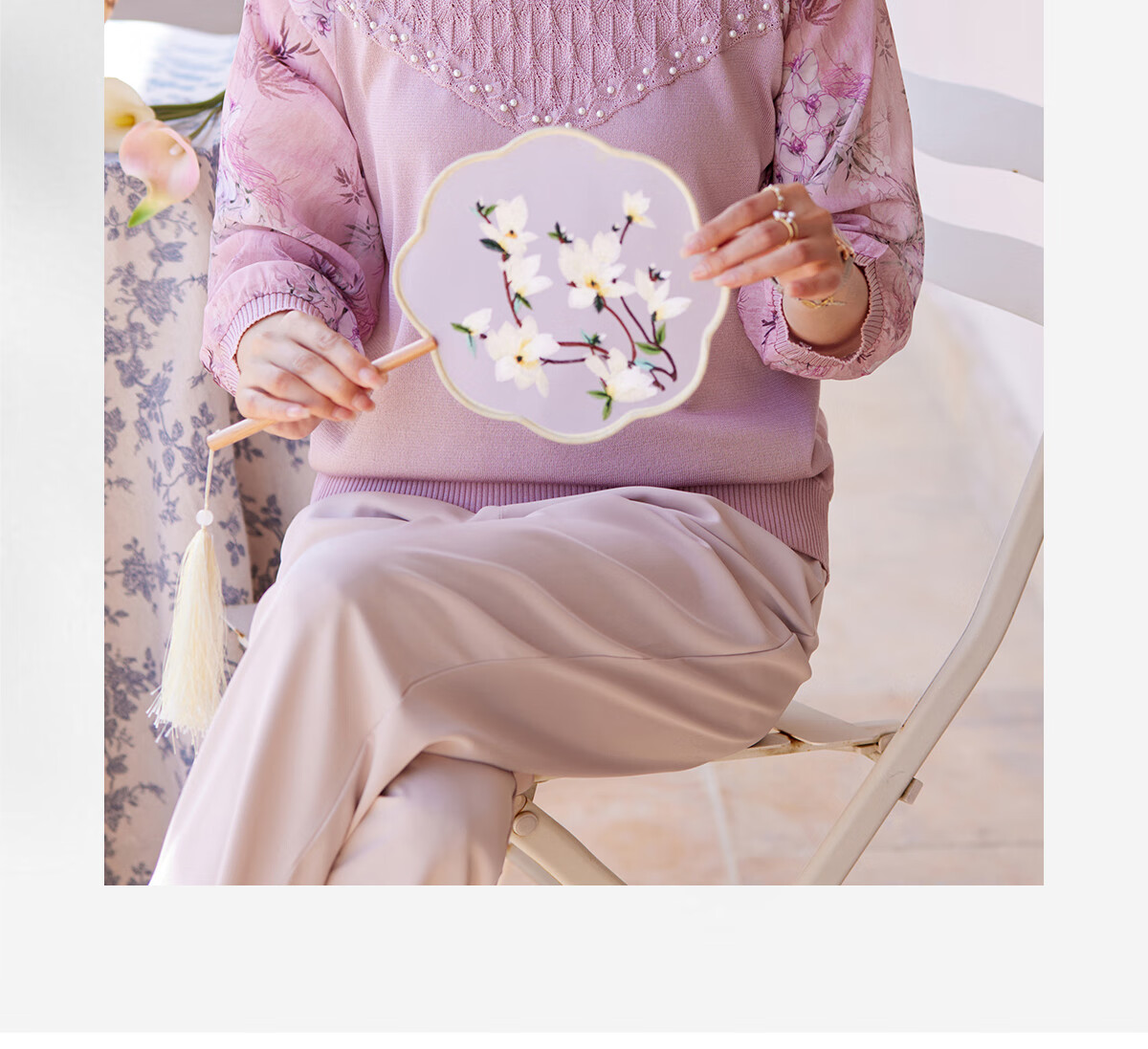 YUZHAOLIN Traditional Chinese Style 3/4 Sleeve T-Shirt for Middle-aged and Elderly Women, Grandma Top Y244T5825 1