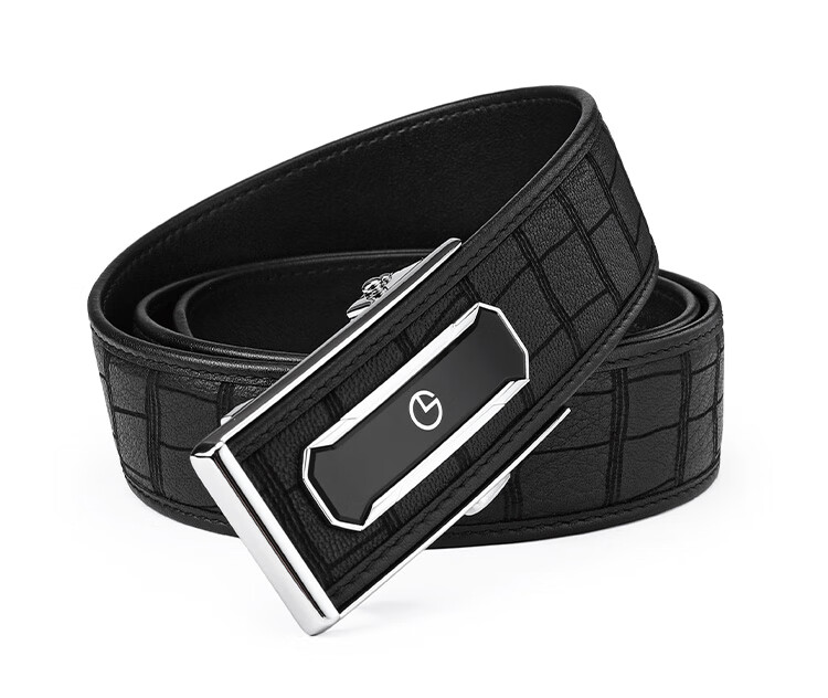 Goldlion Men's Deer Leather Automatic Buckle Belt with Inner Buckle and Outer Buckle, Wooden Gift Box, Birthday Gift 9