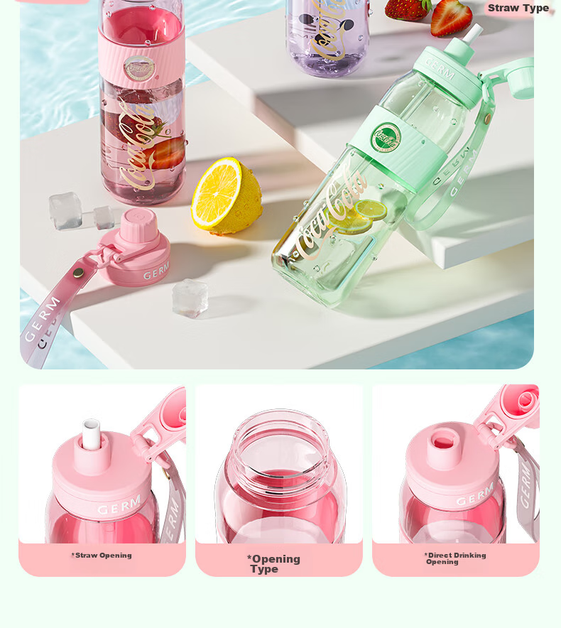 Germ Coca-Cola Summer Plastic Cup with Straw, Heat-Resistant Large Capacity Sports Water Bottle, 700ML, Smoky Gree 6