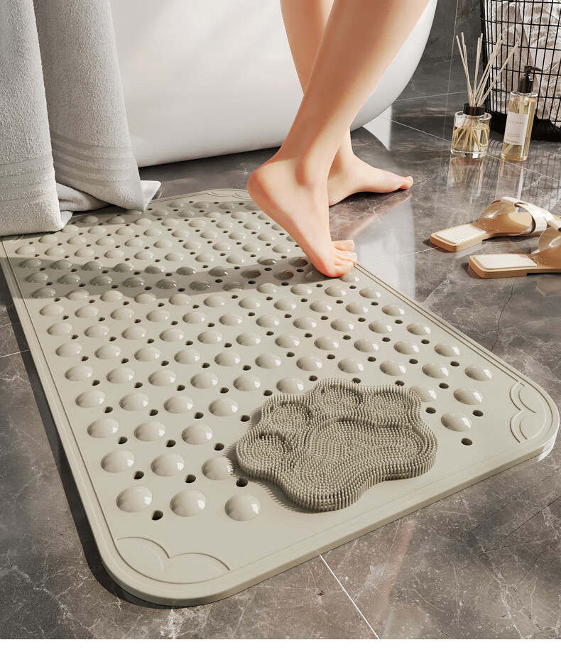ZHUJUN TPE Bathroom Shower Non-Slip Mat, Multifunctional Massage Foot Pad, Toilet Anti-Fall Mat, Gray, 60*90 2