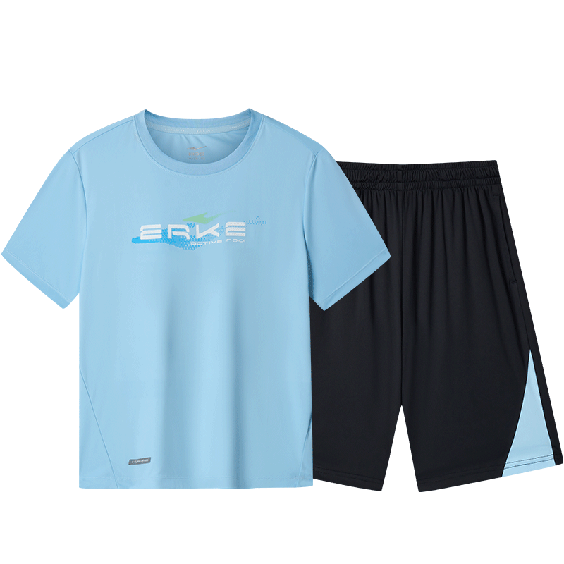 ERKE Children's Sportswear, Boys And Girls Outdoor Short-Sleeve Set, Summer Wear, Feather Blue, Size 165
