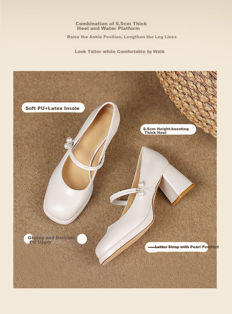 ZHR Mary Jane Shoes for Women, Spring And Autumn Retro French-Style Chunky High Heel Pumps, Square-Toe Elegant Women's Shoes, CQ61 Black, Size 35 4