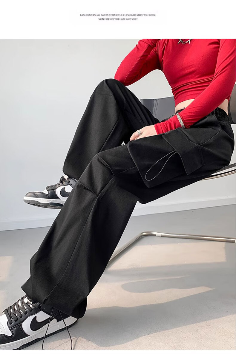 LangSha American-Style Parachute Cargo Pants for Women, Summer Ice Silk High-Waist Wide-Leg Loose Casual Quick-Dry Outdoor Sports Pants for Wome 29