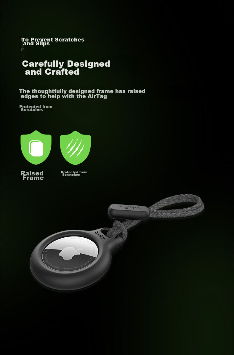 BELKIN AirTag/AirTag2 Keychain, Apple Anti-Loss Device Protector, Tracker Silicone Case with Reflective Outline Ring, MSC003 Black 5