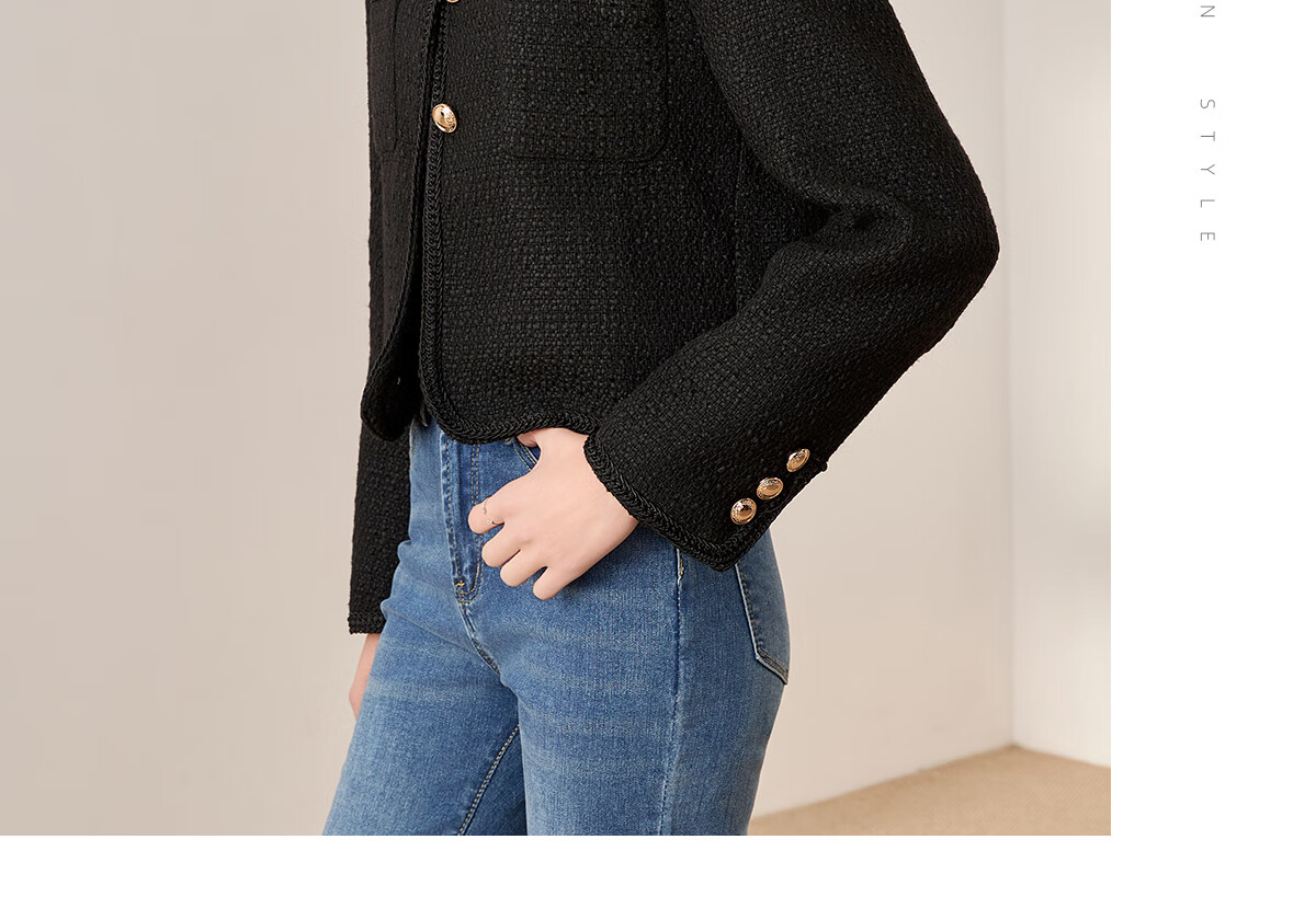 Chushen Spring And Autumn Short Jacket for Women, Exquisite Fashionable Chanel-Style Short Casual Coat Top S13KF3427 Black L 11