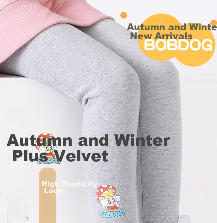 BOBDOG Girls' Thin Fleece Leggings for Autumn And Winter, Children's Breathable Outer Wear Pants, Lightweight Baby Trousers for Fall, Navy Blue, Size 130 1