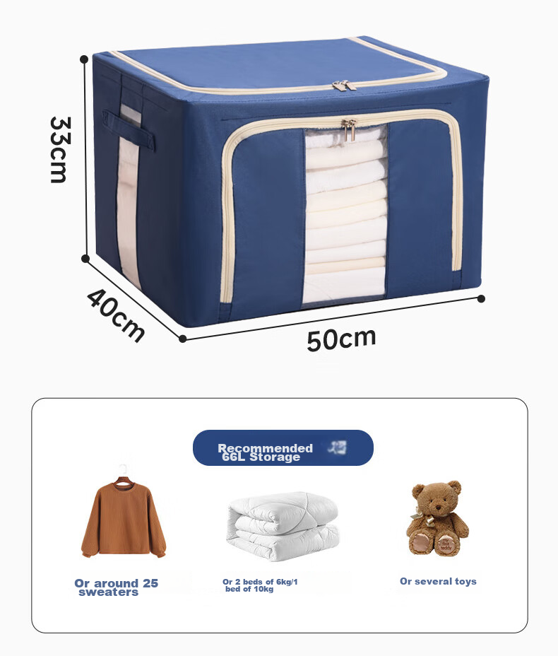 Baicaoyuan Antibacterial Oxford Fabric Storage Box, 36L Moisture-Proof Large Capacity Travel Box, Blue, 2-Pack, Fabric Organizer Box, Clothes And Quilt Storage Container 15