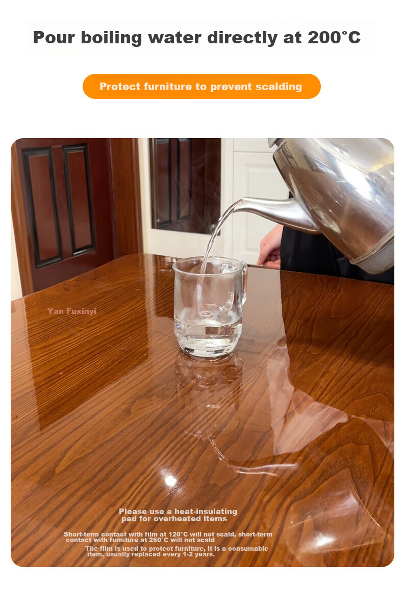 Xiruo Solid Wood Dining Table Protective Film, Square Desk, Coffee Table, Cabinet, Heat-Resistant, Anti-Scalding, Transparent Furniture Protective Film, 90*160cm 4