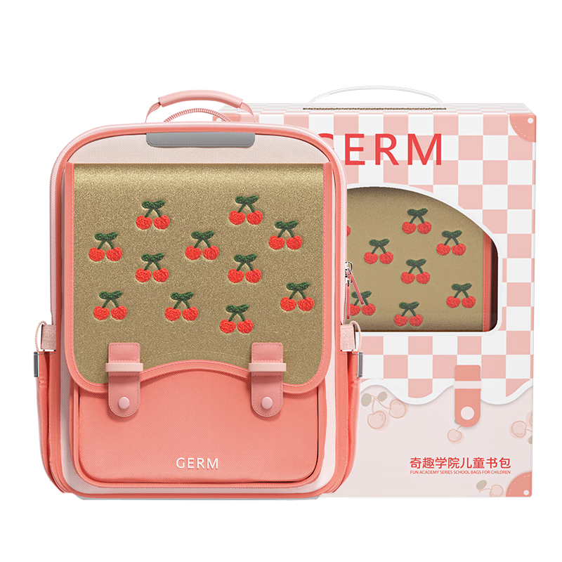 Germ Children's Backpack for Primary School Students, Lightweight for Grades One to Six, Large Capacity Schoolbag for Boys And Girls, Pink Cherry