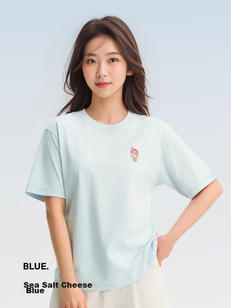 Semir [Colorful Cool-Touch T-Shirt] Women's Short-Sleeve Mid-Length Loose Comfortable Embroidered Top 109324100007 12