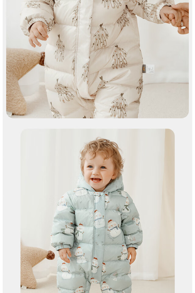 TONGTAI Baby Down Jacket One-Piece Autumn Winter Hooded Romper Kids Outdoor Three-Proof Jumpsuit Blue 90cm 5