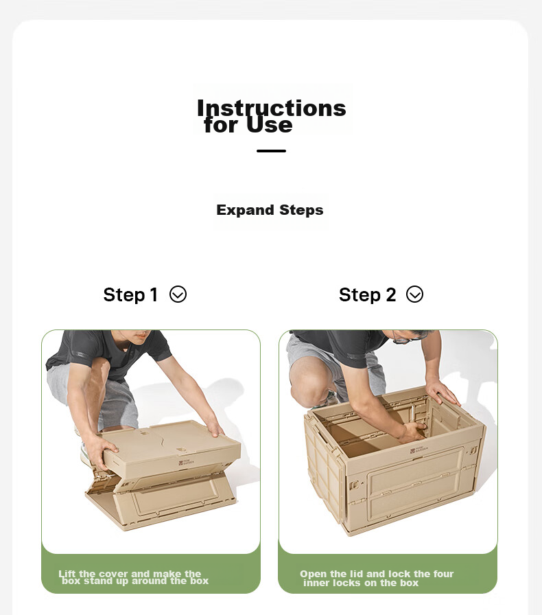 MOBIGARDEN Storage Box, Outdoor Camping Picnic with Table Board Folding Storage Box, Rui Na 50L NX23685004, And Sand Color 19