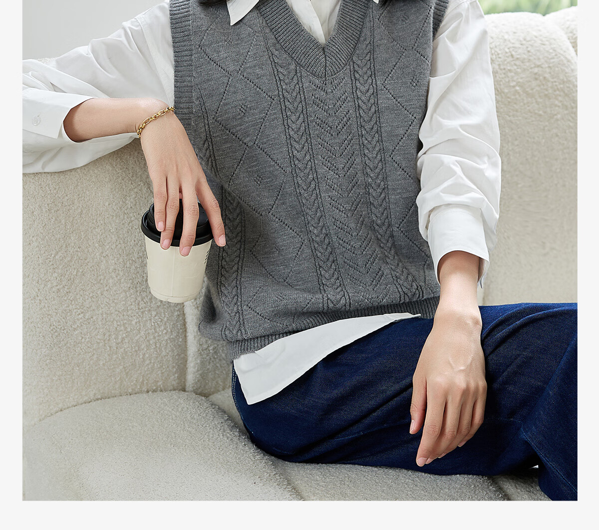 Chushen Spring And Autumn Knitted Vest for Women, Wilderness Maillard Vintage V-Neck Tank Top, Layered Sweater S143Z5005 1