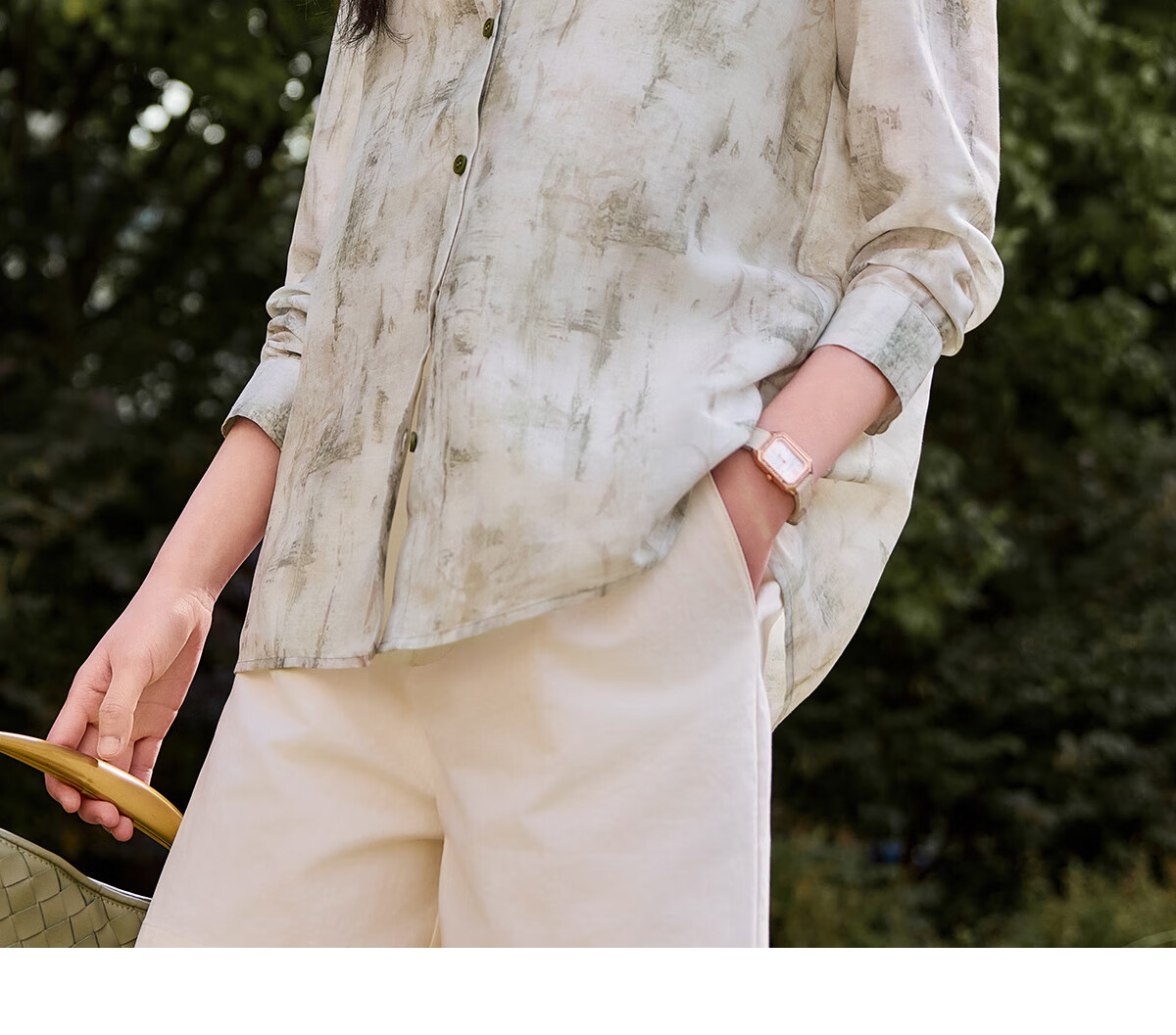 Chushen Spring And Summer Long-Sleeve Shirt for Women, Artistic Tie-Dye Printed Blouse Jacket Air Conditioning Shirt S52S020 Winter Light Green S 13
