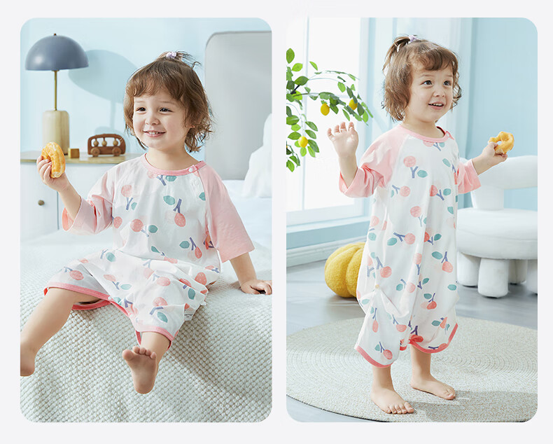 Beitaisi Baby Sleeping Bag, Summer Thin Style, Children's Cotton Nightgown, Home Air Conditioning Anti-Kick Blanket, Integrated Pajamas, Bella, Size 73 42
