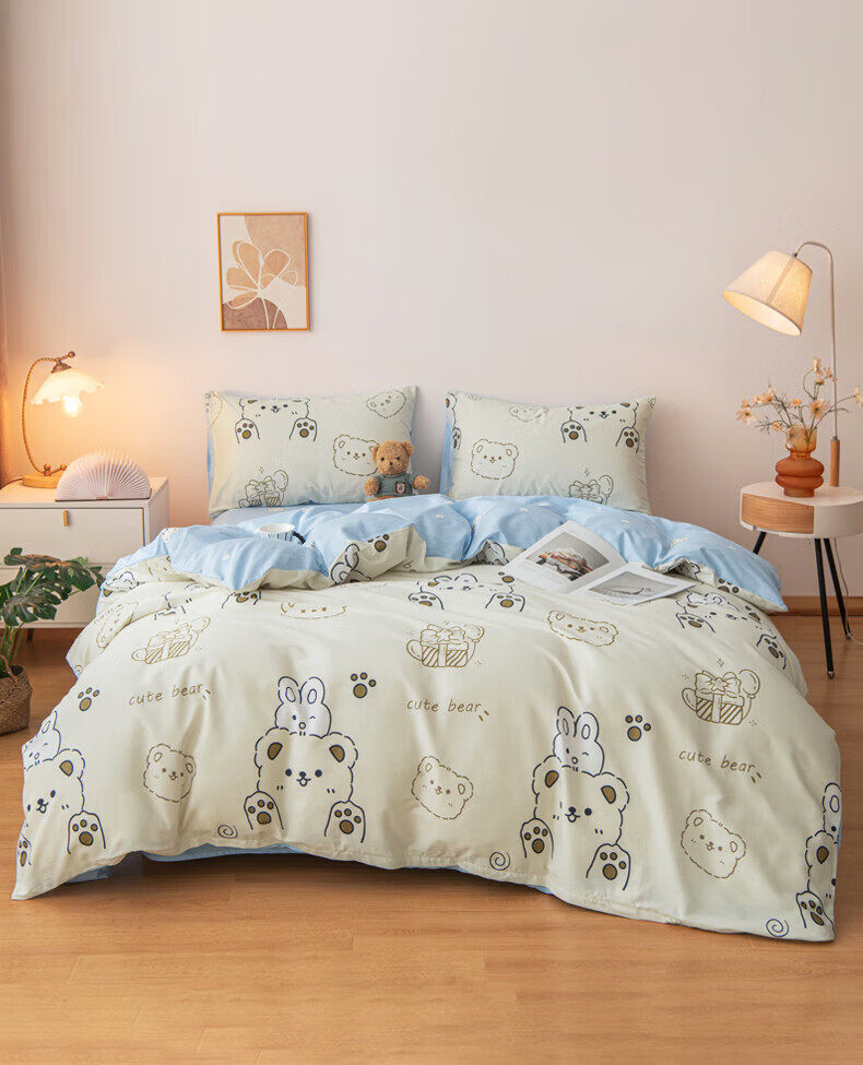 Grace Class 7A Antibacterial Pure Cotton Bedding Set for Single Dormitory, Includes Bed Sheet And Duvet Cover, 1.5*2 Meters, 1.2m Bed, Mengmengxiong 2