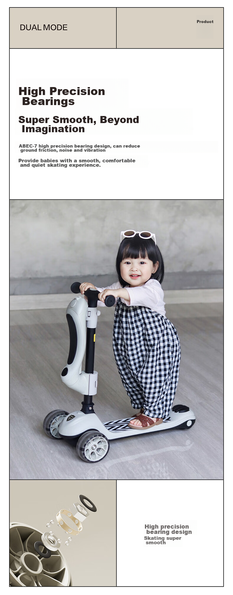 BEIESTATE Premium 3-In Scooter for Ages 1-3 Children's Detachable Foldable Birthday Gift, Cambridge Gree 12