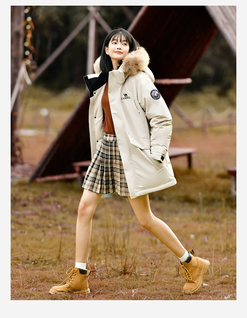 CAMEL Workwear down Jacket, Mid-Length, White Duck Down, Collar, Casual Sports Thickened Coat, Winter Season, M13CAKI038A 6
