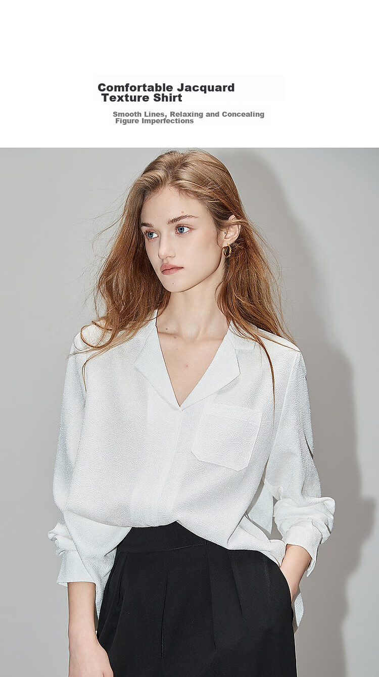 Dme [Low-Key, High-Quality Comfort] Spring And Autumn Suit Collar Long-Sleeve Shirt, Textured Jacquard Blouse, Women's Top 3