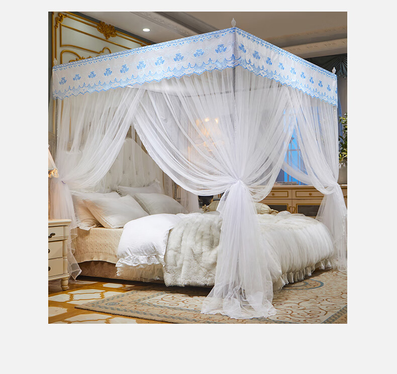 Grace Floor-Standing Palace-Style Mosquito Net for Home Bedroom, Three-Door Full Coverage Dust-Proof Anti-Mosquito Screen, White, 2*2.2 Meters 2