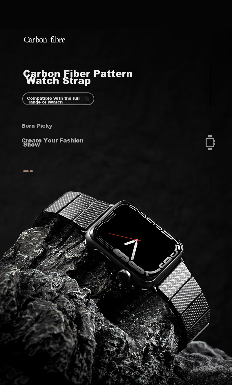 MSSM Carbon Fiber Watch Band Compatible with Apple Watch Series 12/11/10/9/Ultra4/SE3, Ultra-Light Business Strap for IWatch All Series - Black 1