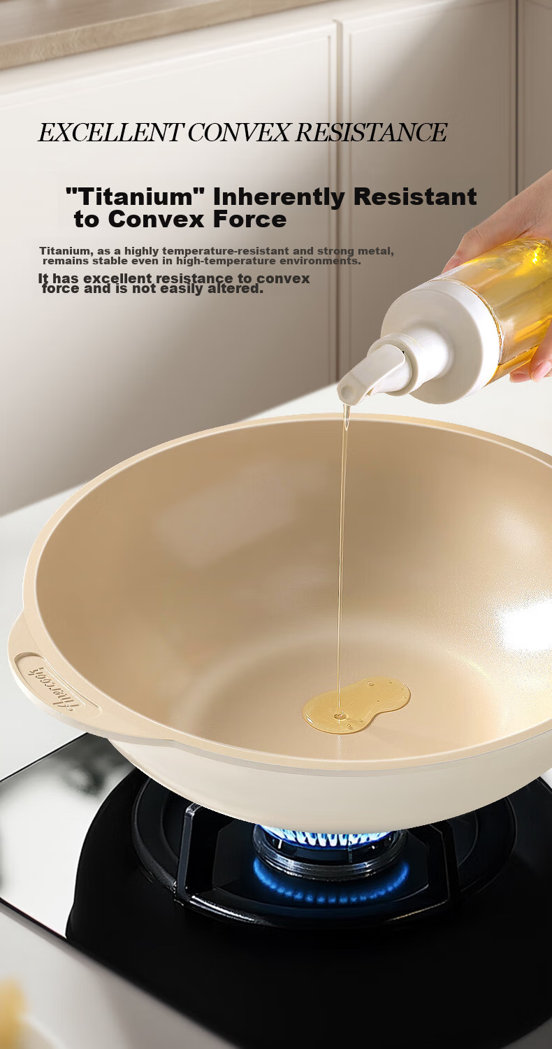 Amercook Titanium Non-Stick Maifan Stone Frying Pan Flat Bottom Wok for Home Use Compatible with Induction Cooker and Gas Stove 15
