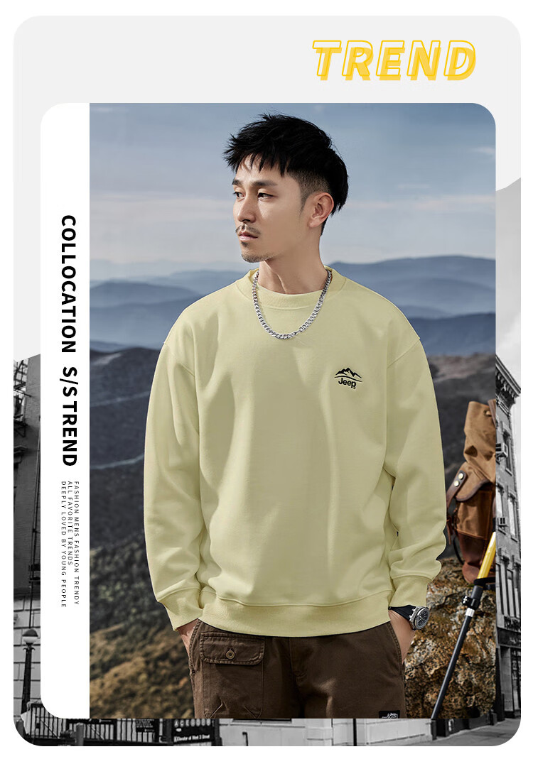 JEEP Spring And Autumn Round Neck Sweatshirt for Men, Loose Casual Sports High-End T-Shirt Top Outerwear 1