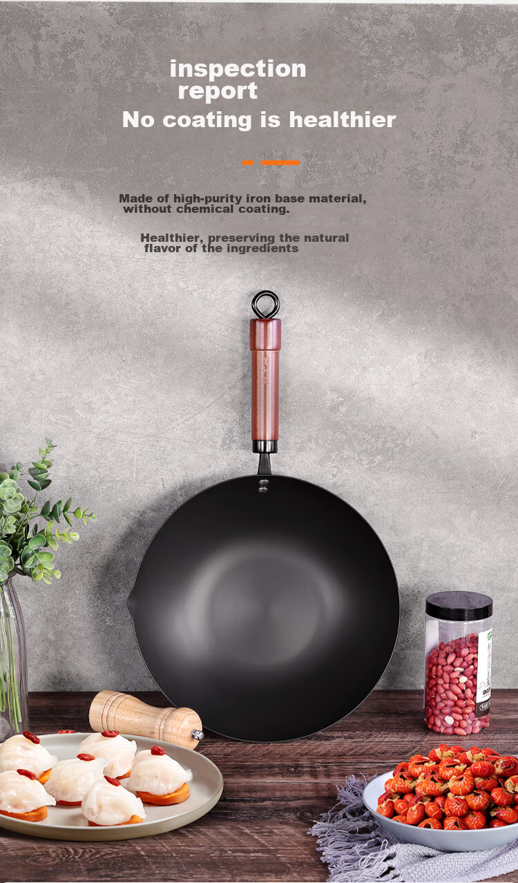 COOKER KING Wok Iron Pan Ultra Iron Anti-Rust Royal Zero Coating Flat Bottom Frying Pan 30cm Compatible with Induction Cooker FXH30CG 4