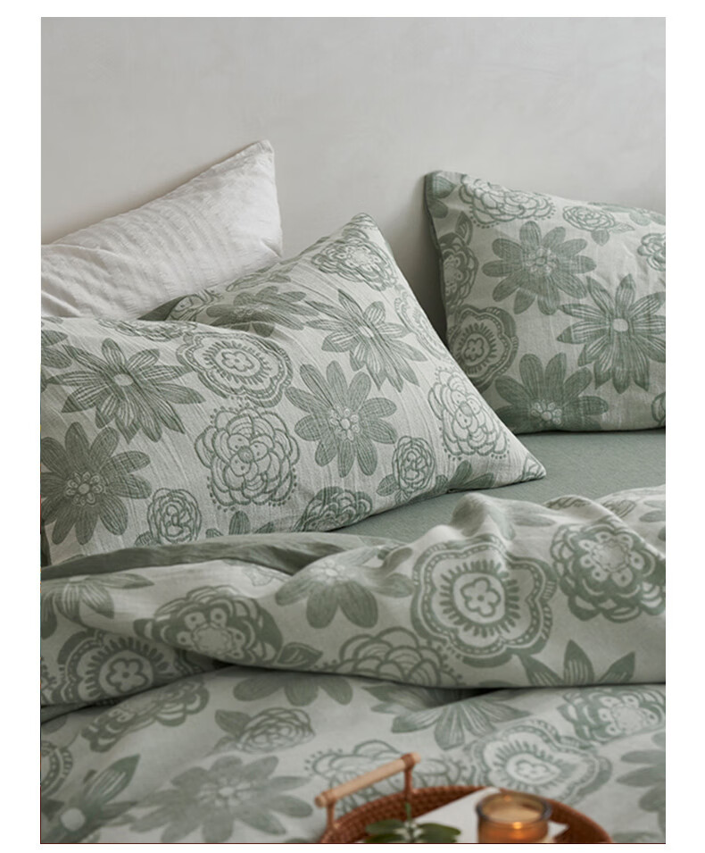 La Torretta Double-Layer Gauze Four-Piece Set, Pure Cotton High-End Color-Woven Jacquard Bedding Set, All-Cotton Duvet Cover And Bedsheet, Grass Green, 1.8/1.5m Bed 16