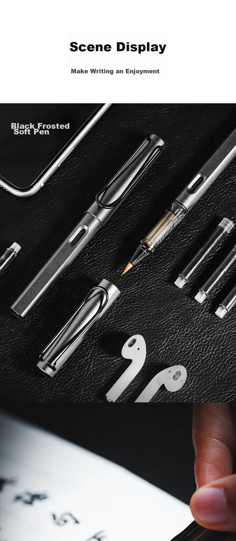 Rongbaozhai Calligraphy Brush Pen, Small Regular Script Refillable Soft Brush for Calligraphy Practice And Sutra Copying, Beginner's Entry-Level Soft-Tipped Wolf Hair Brush for Adults And Students, Black Gold (Includes 60 Ink Cartridges) 6