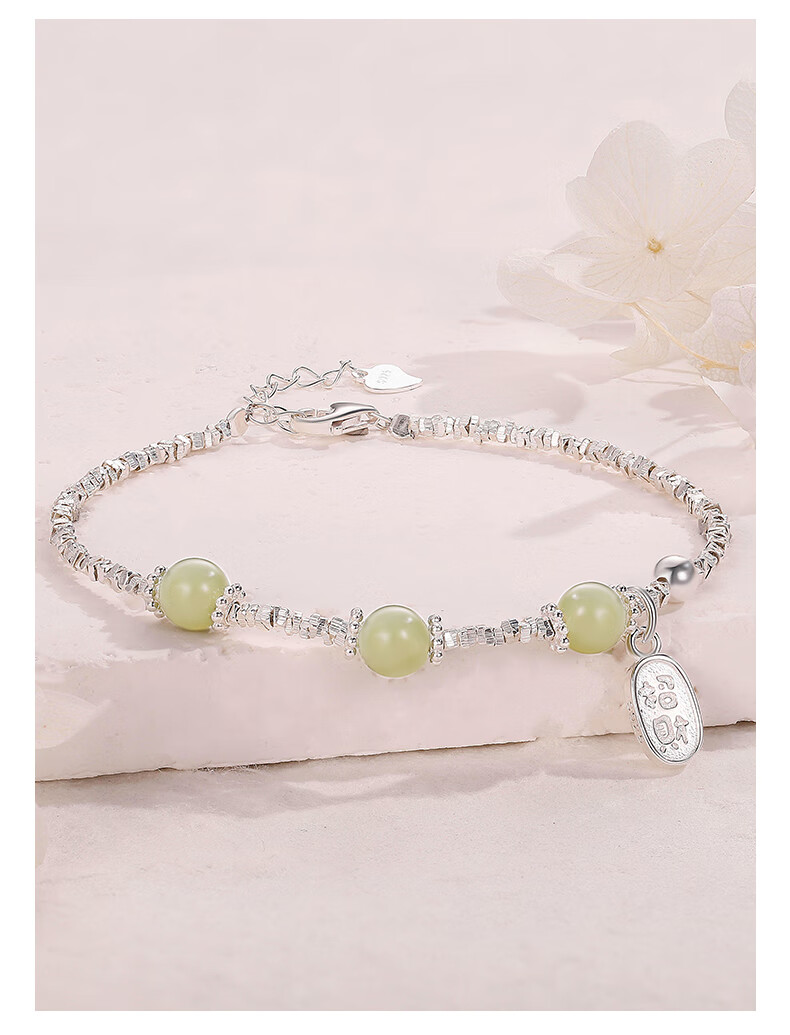 Sino Gem Mid-Autumn Festival Gift for Girlfriend, Silver Bracelet with Crushed Silver Beads And Jade Bead Bracelet, Mid-Autumn Festival Gift for Girlfriend 11