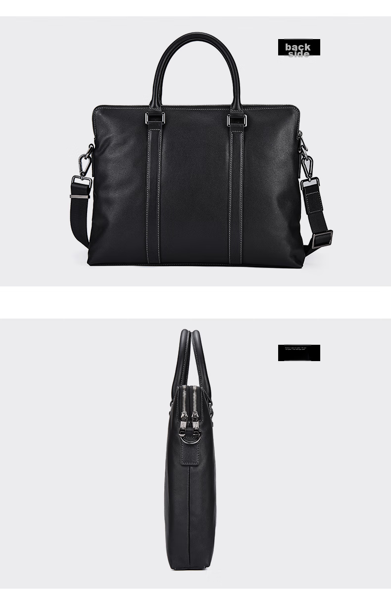Hush Puppies Briefcase for Men, Top-Grain Leather, Shoulder Crossbody Handbag, Men's Business Laptop Bag, Father's Day Gift for Boyfriend, Black 22