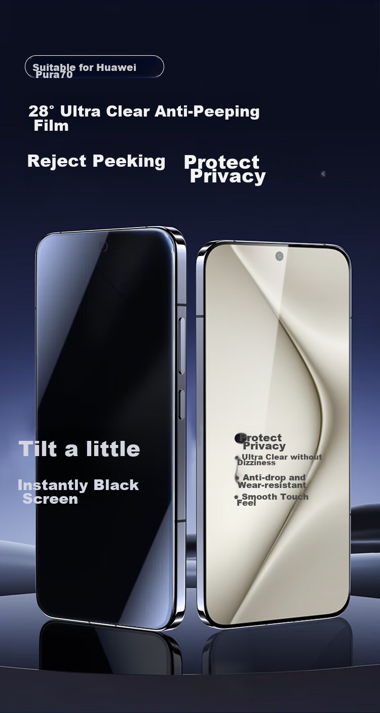 Kulefeng [Kunlun 28° Privacy Screen Protector] for Huawei Pura90pro Tempered Glass Film, Anti-Peeping P80/70 Phone Film, Privacy Protection Sticker, Full-Screen Coverage, High Definitio 3
