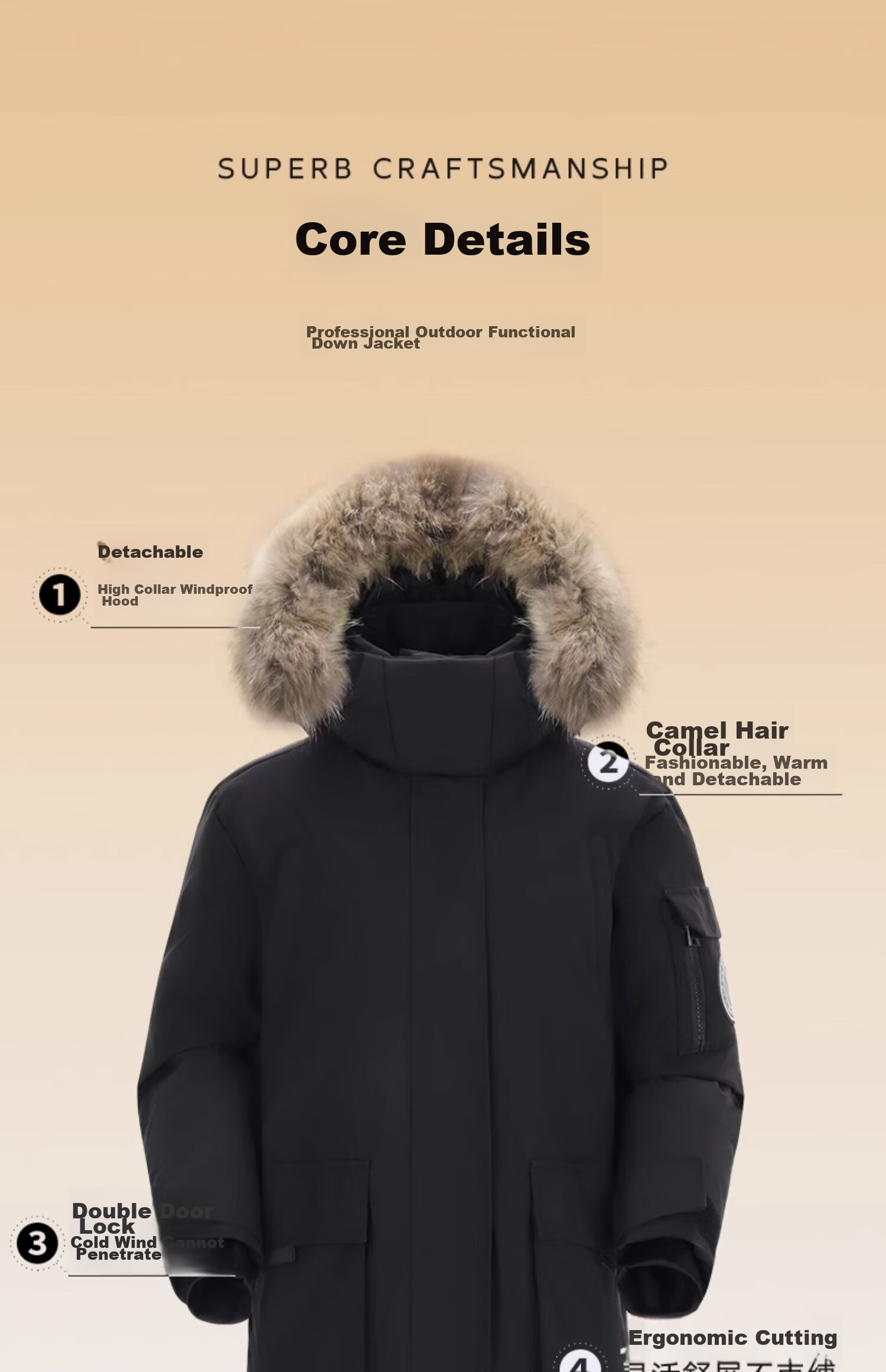 CAMEL [Wang Junkai's Choice] Outdoor down Jacket for Men And Women, Mid-Length Style, 700 Fill Power, Water-Repellent, Thickened, Cold-Resistant Coat 18