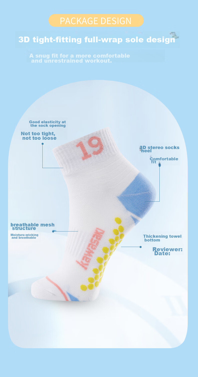 KAWASAKI Badminton Socks, Socks with Towel Bottom, Sports Short Socks 6208, Pink Blue (Three Pairs), One Size Fits All 9