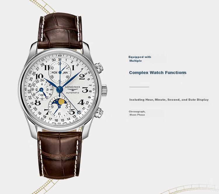 LONGINES Swiss Watch, Master Collection Chronograph, Men's Leather Strap Mechanical Watch, L26734783 5