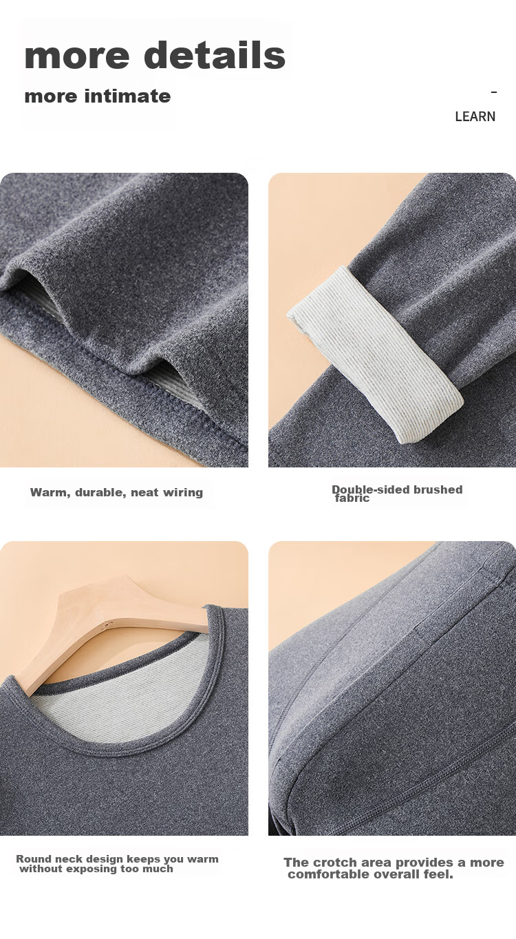 Hengyuanxiang Thermal Underwear for Men, Modal with Cashmere And Silk, Autumn Top And Bottom Set, Fleece-Lined, 4XL 21