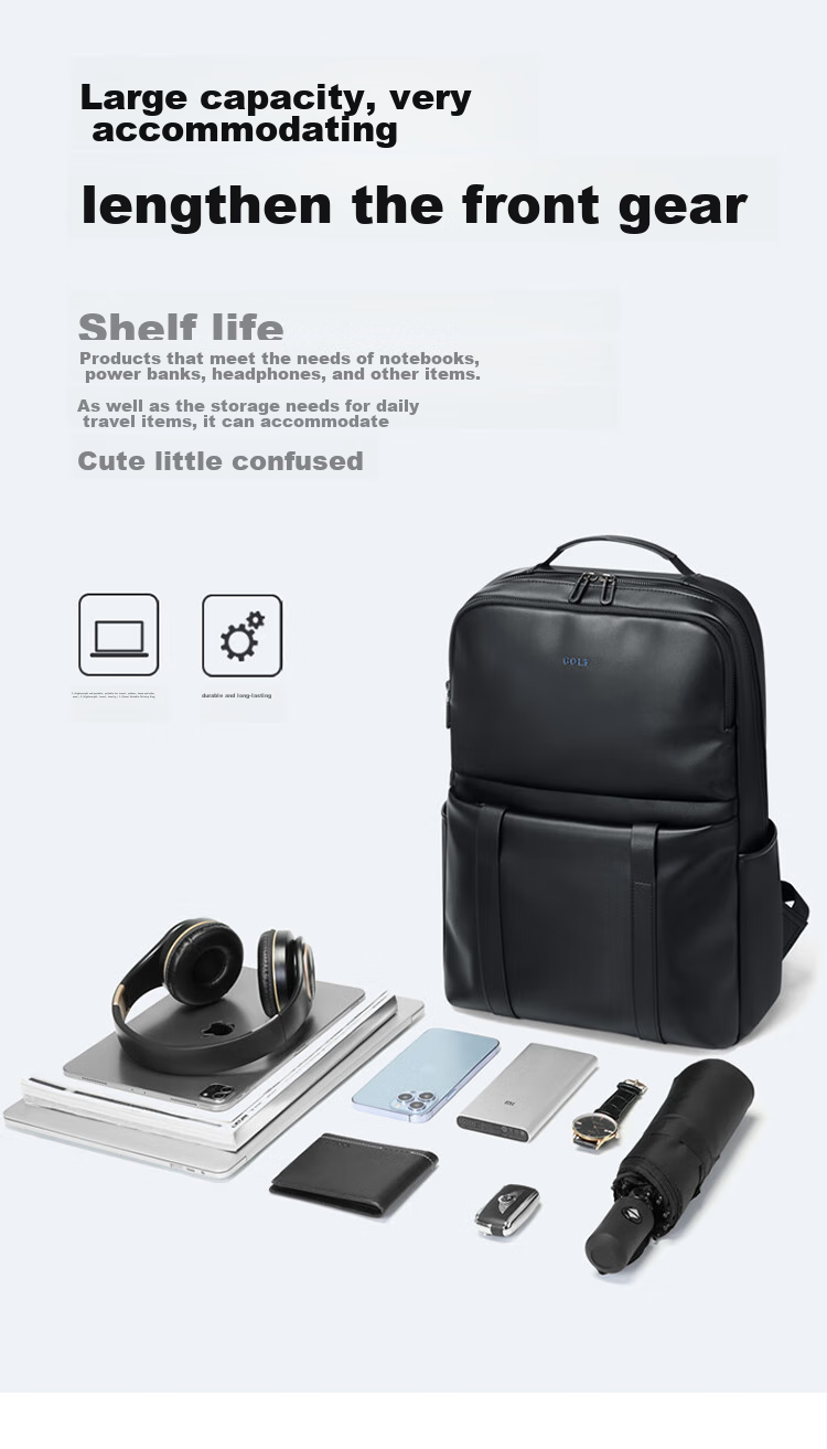 GOLF Backpack for Men, Soft Leather 15.6-Inch Laptop Bag, Large Capacity Commuter Business Travel Bag, Student Schoolbag for Wome 10