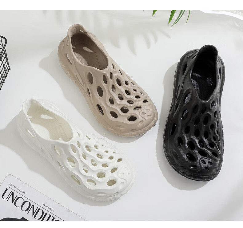 GUOLUOFEI Perforated Closed-Toe Slippers for Men And Women, Outdoor Wear, Summer Thick-Soled Non-Slip Beach Sandals, Milk Coffee Color, Size 44-45 11